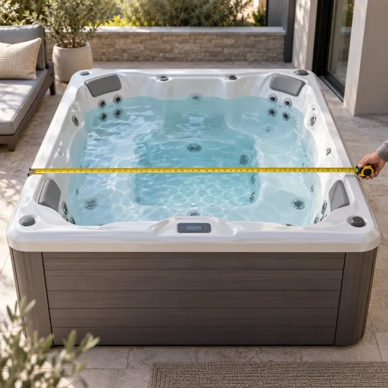 Tape measure stretched across an open hot tub